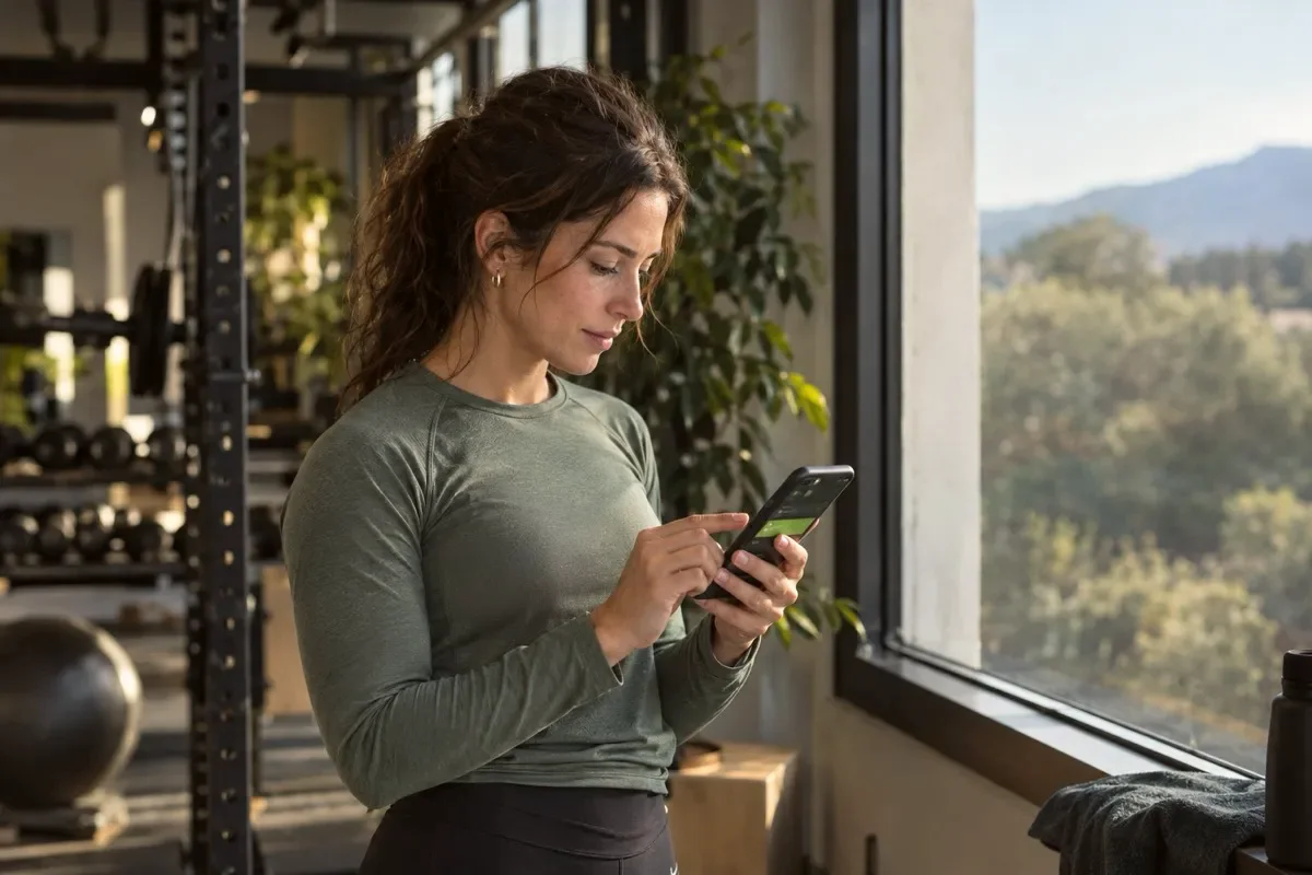 The coach reviews the program on her phone before approving it